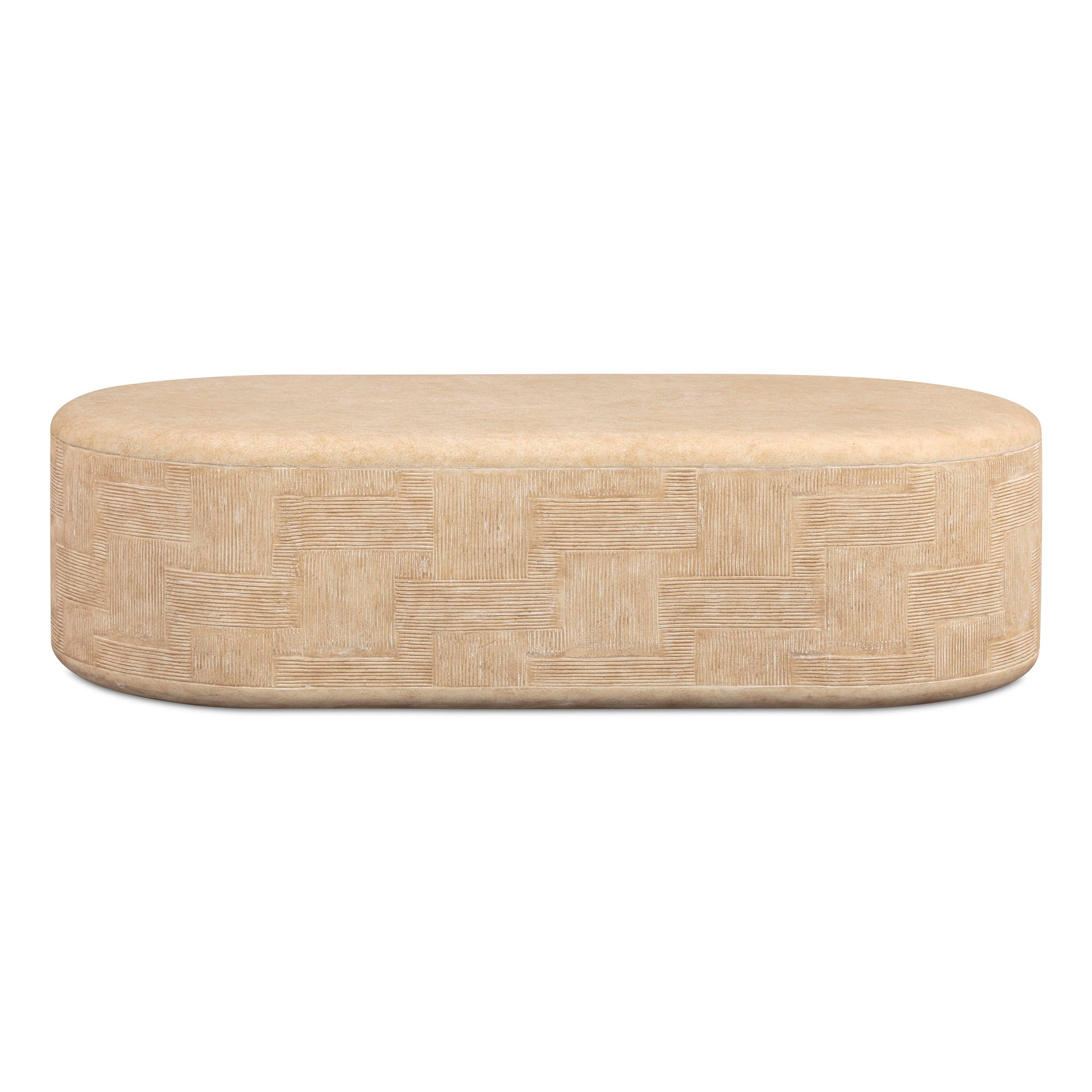 Suraya 55" Indoor/Outdoor Concrete Rounded Coffee Table - Faux Travertine - Image 1