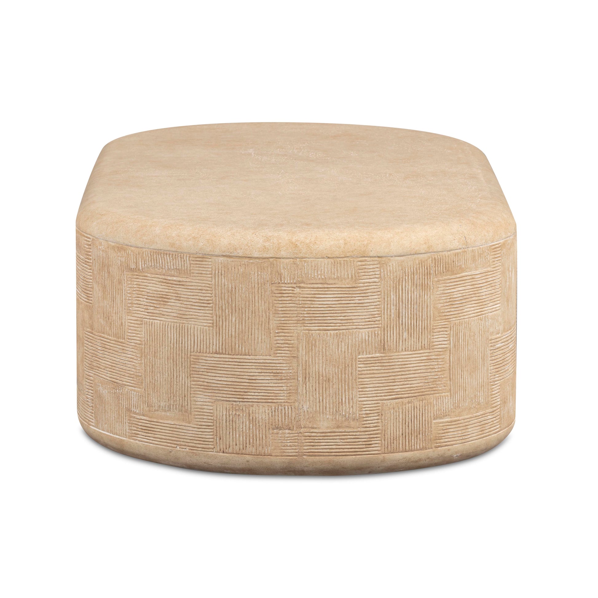 Suraya 55" Indoor/Outdoor Concrete Rounded Coffee Table - Faux Travertine - Image 4