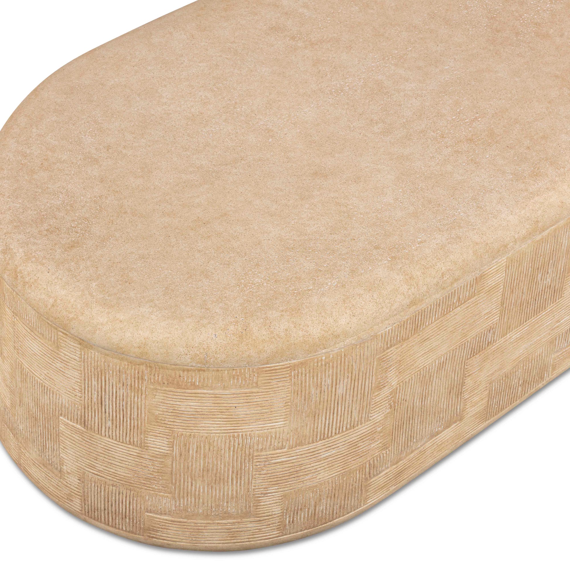 Suraya 55" Indoor/Outdoor Concrete Rounded Coffee Table - Faux Travertine - Image 7