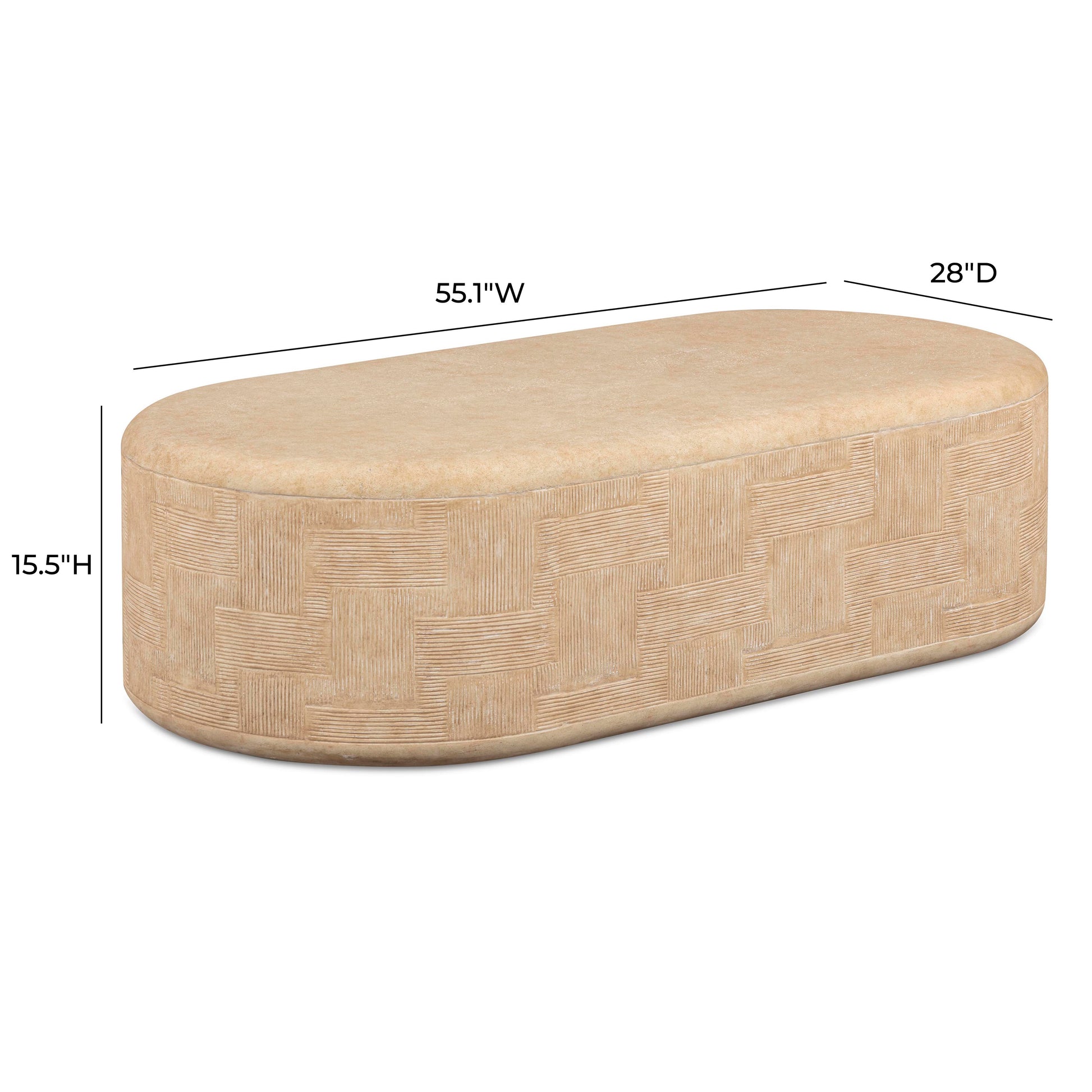 Suraya 55" Indoor/Outdoor Concrete Rounded Coffee Table - Faux Travertine - Image 6