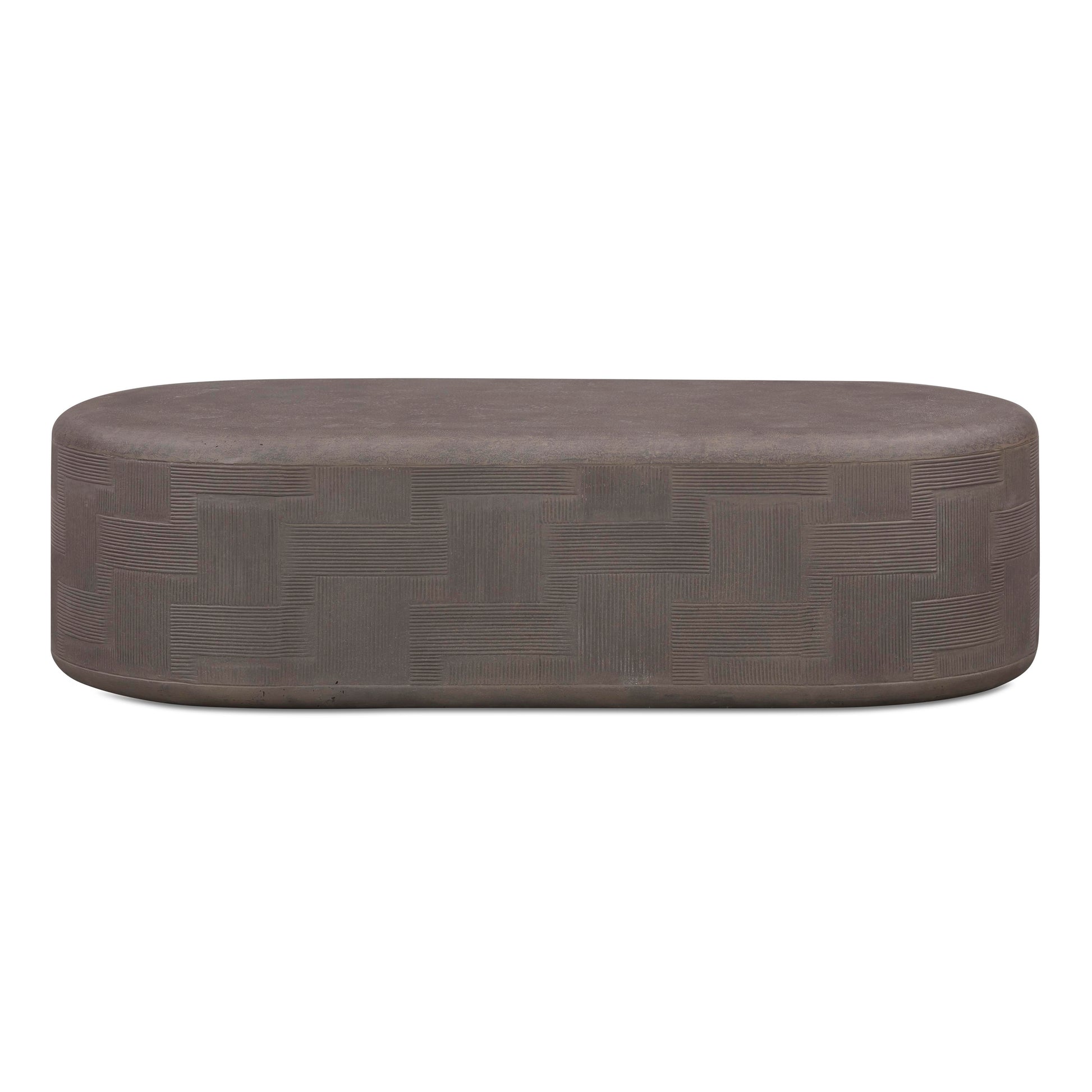 Suraya 55" Indoor/Outdoor Concrete Rounded Coffee Table - Dark Umber - Image 1
