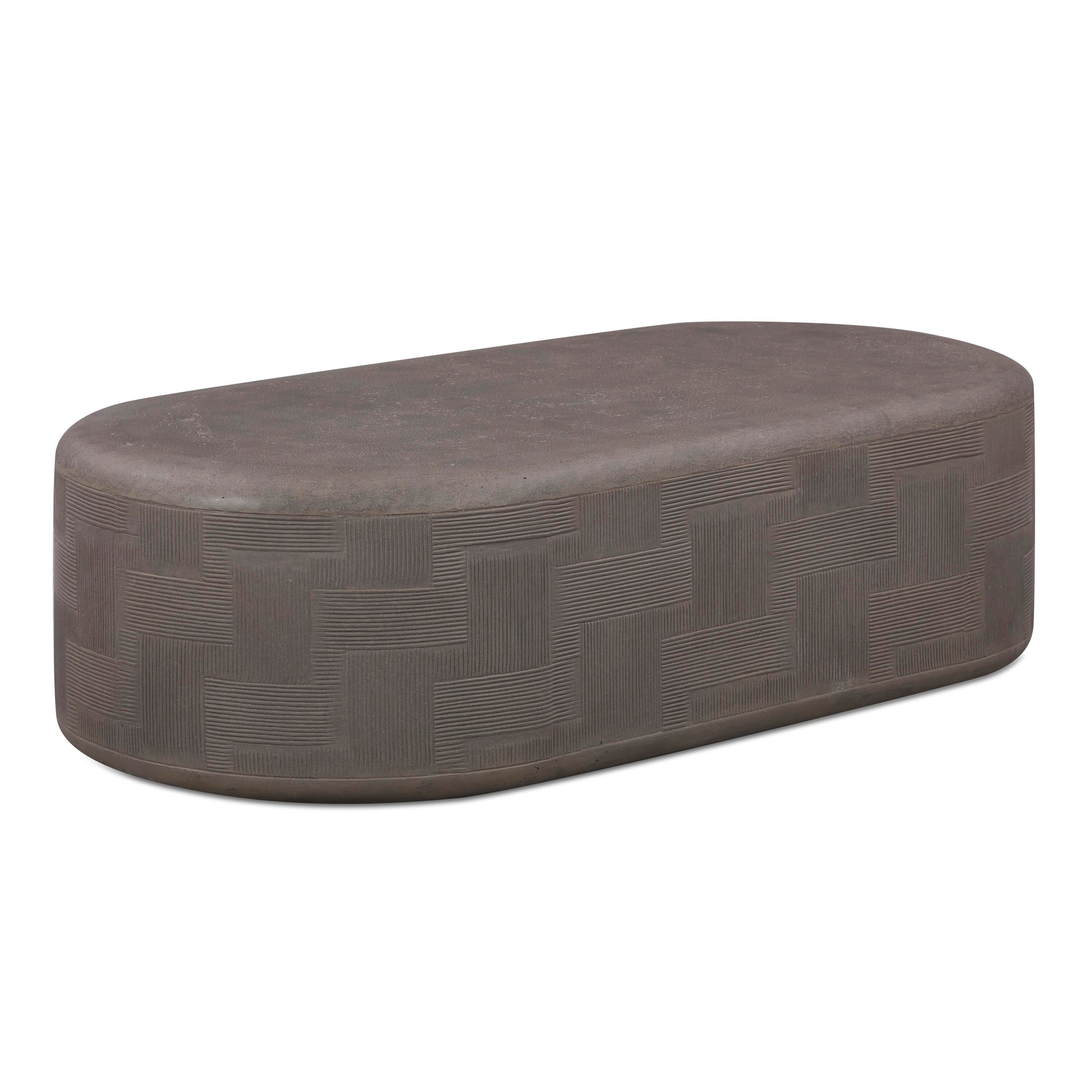Suraya 55" Indoor/Outdoor Concrete Rounded Coffee Table - Dark Umber - Image 3