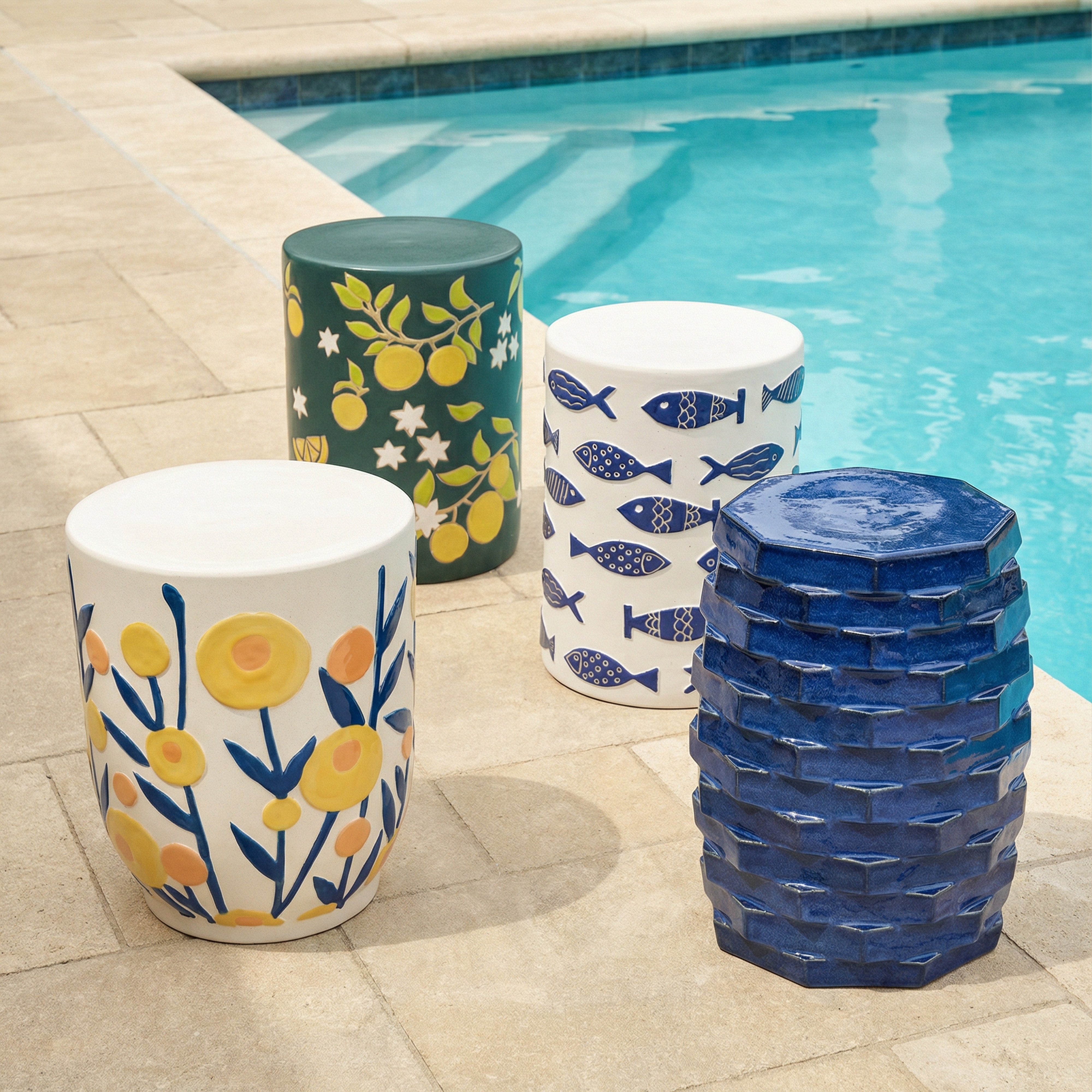 Trax Azul Blue Indoor/Outdoor Ceramic Side Table | TOV Furniture