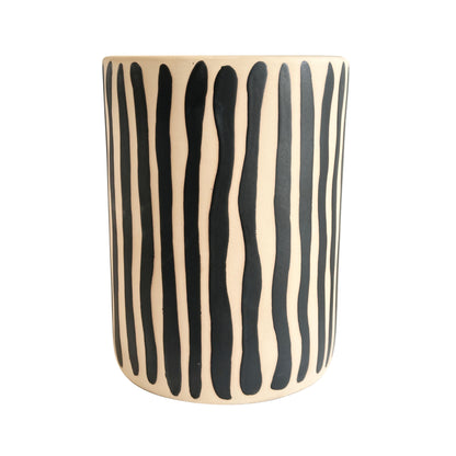 Tempest Indoor/Outdoor Ceramic Table in Stripes - Black Stripes - Image 1