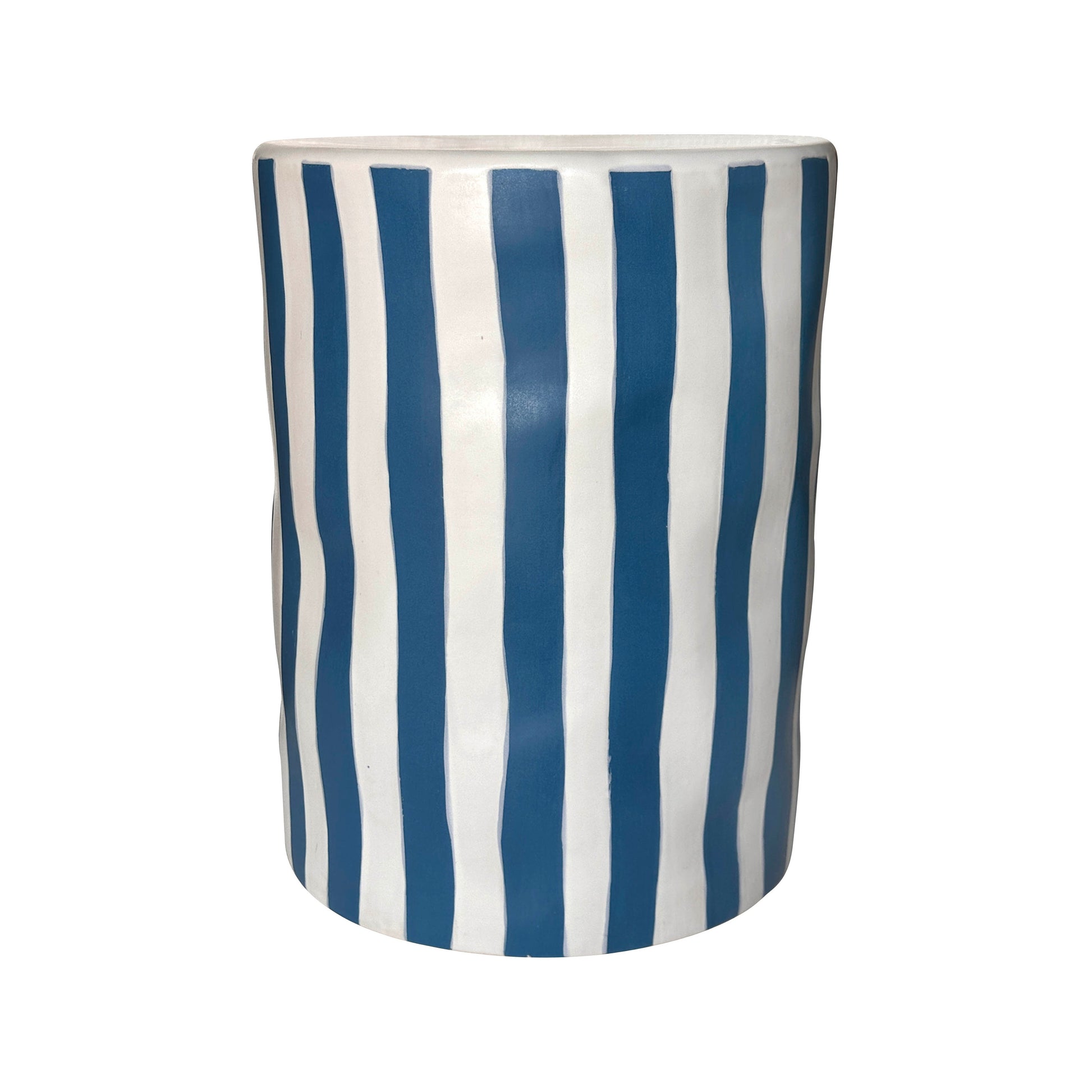 Tempest Indoor/Outdoor Ceramic Table in Stripes - Blue Stripes - Image 1