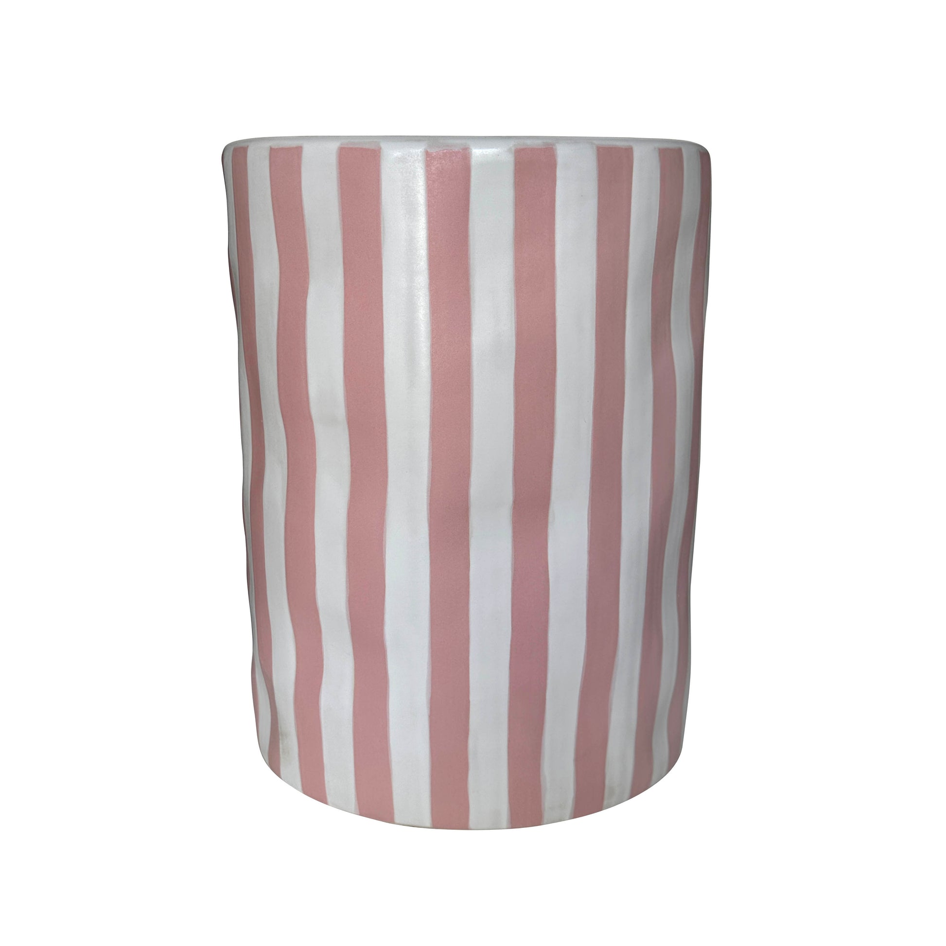 Tempest Indoor/Outdoor Ceramic Table in Stripes - Pink Stripes - Image 1