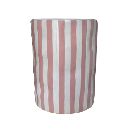 Tempest Indoor/Outdoor Ceramic Table in Stripes - Pink Stripes - Image 1