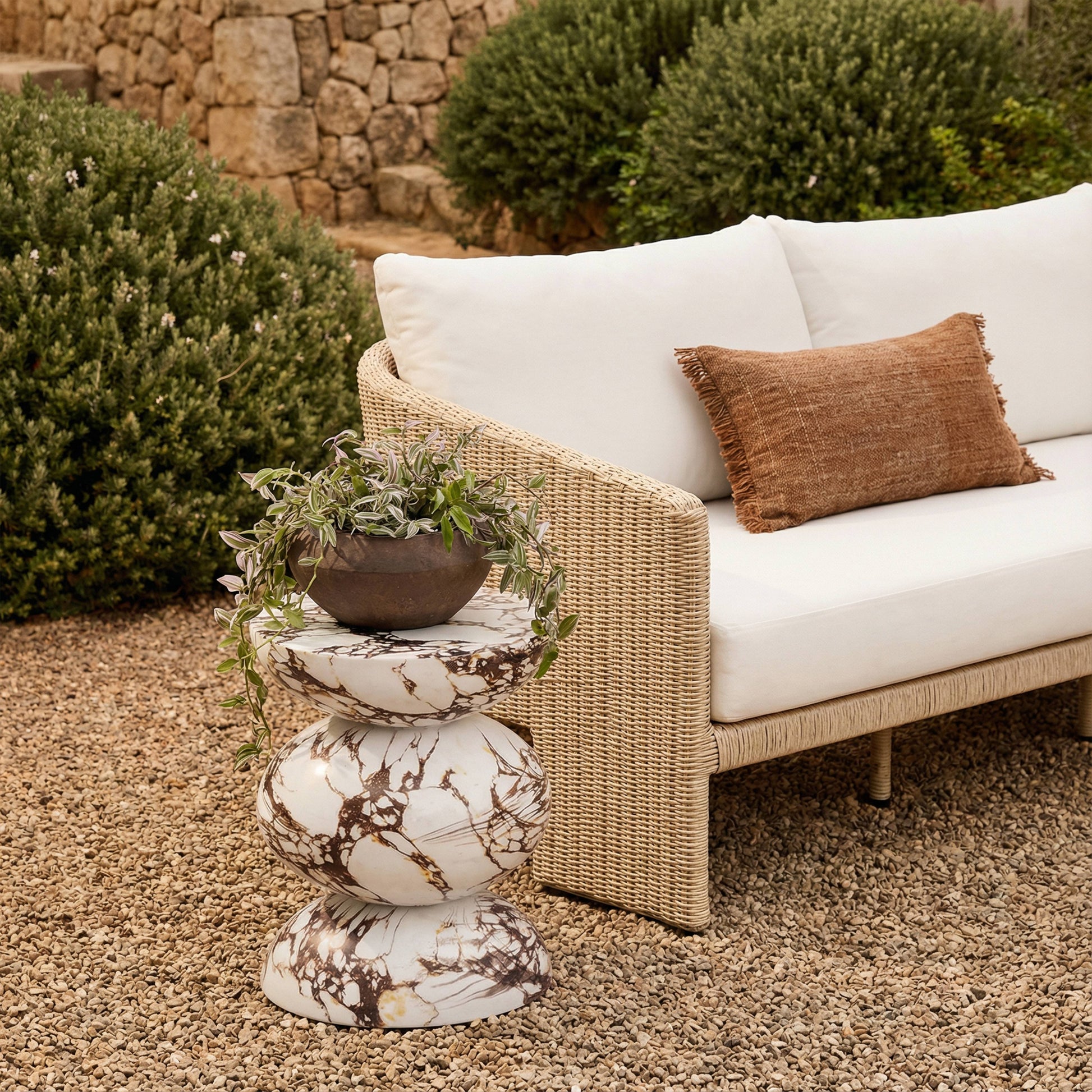 Pia Red Faux Marble Indoor/Outdoor Concrete Side Table - Image 2
