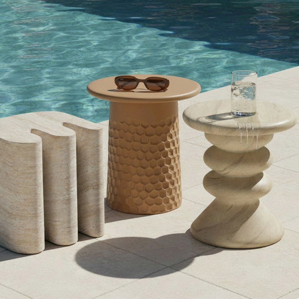 Hessa Indoor/Outdoor Concrete Chiseled Side Table - Terracotta - Image 2