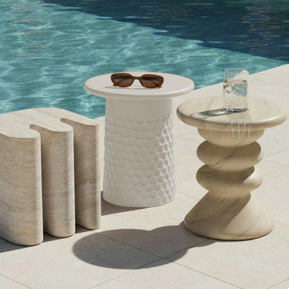 Hessa Indoor/Outdoor Concrete Chiseled Side Table - Antique White - Image 1