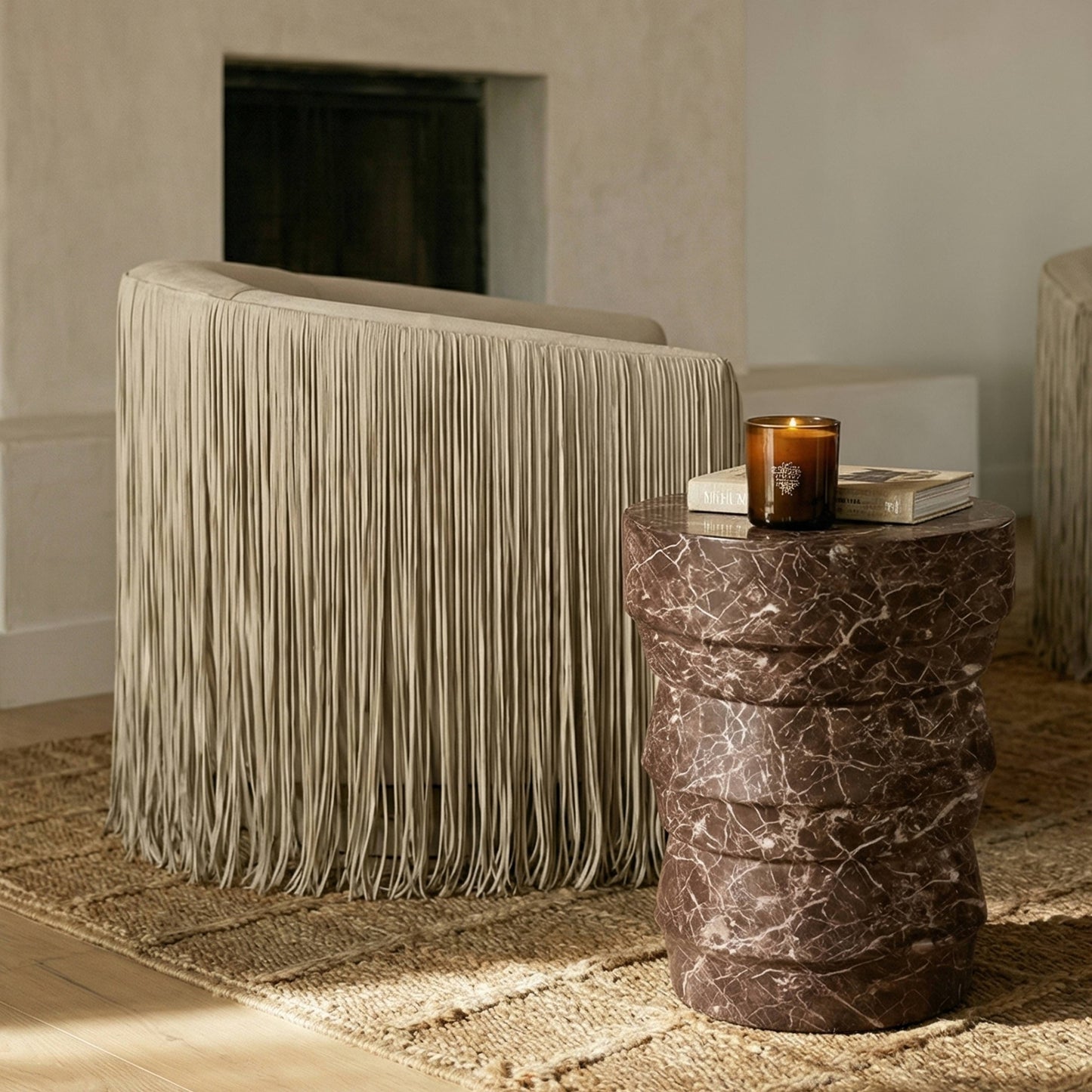 Ayon Faux Red Levanto Marble Indoor/Outdoor Concrete Side Table - Image 2