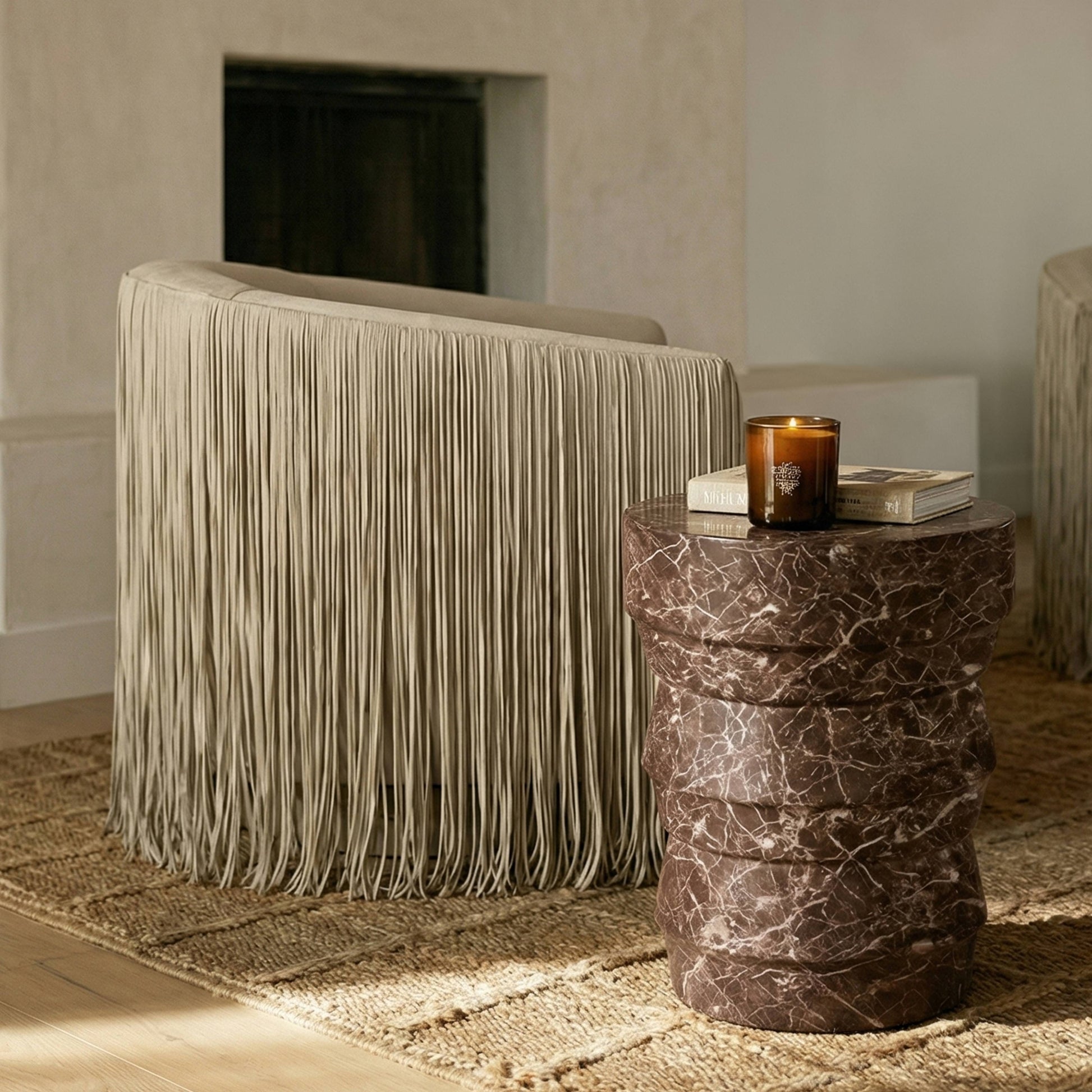 Ayon Faux Red Levanto Marble Indoor/Outdoor Concrete Side Table - Image 2