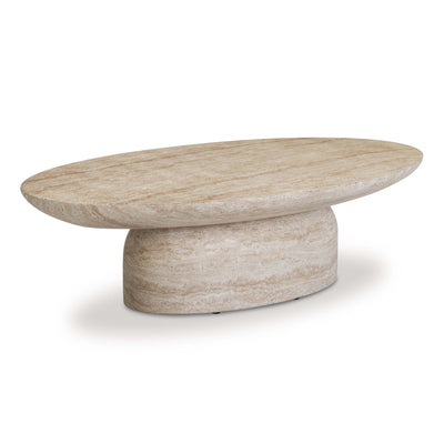 Sonia 51" Faux Travertine Indoor/Outdoor Concrete Coffee Table - Image 1