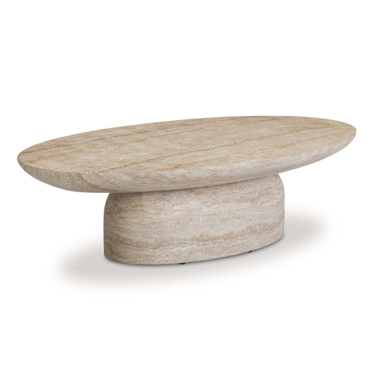 Sonia 51" Faux Travertine Indoor/Outdoor Concrete Coffee Table - Image 1