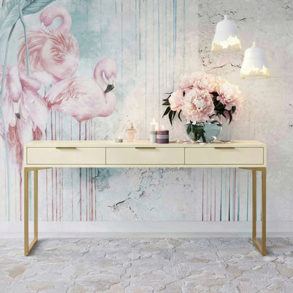 Pesce 59" Faux Shagreen 3-Drawer Console Table - Cream - Image 1