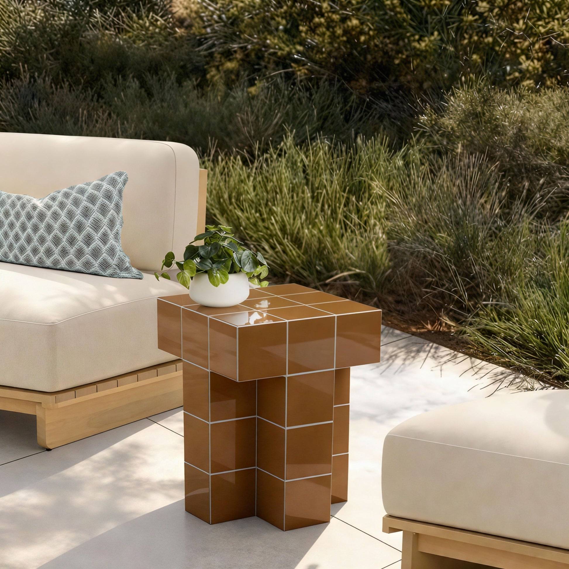 Alma Tile Concrete Indoor/Outdoor Side Table - Orange - Image 2