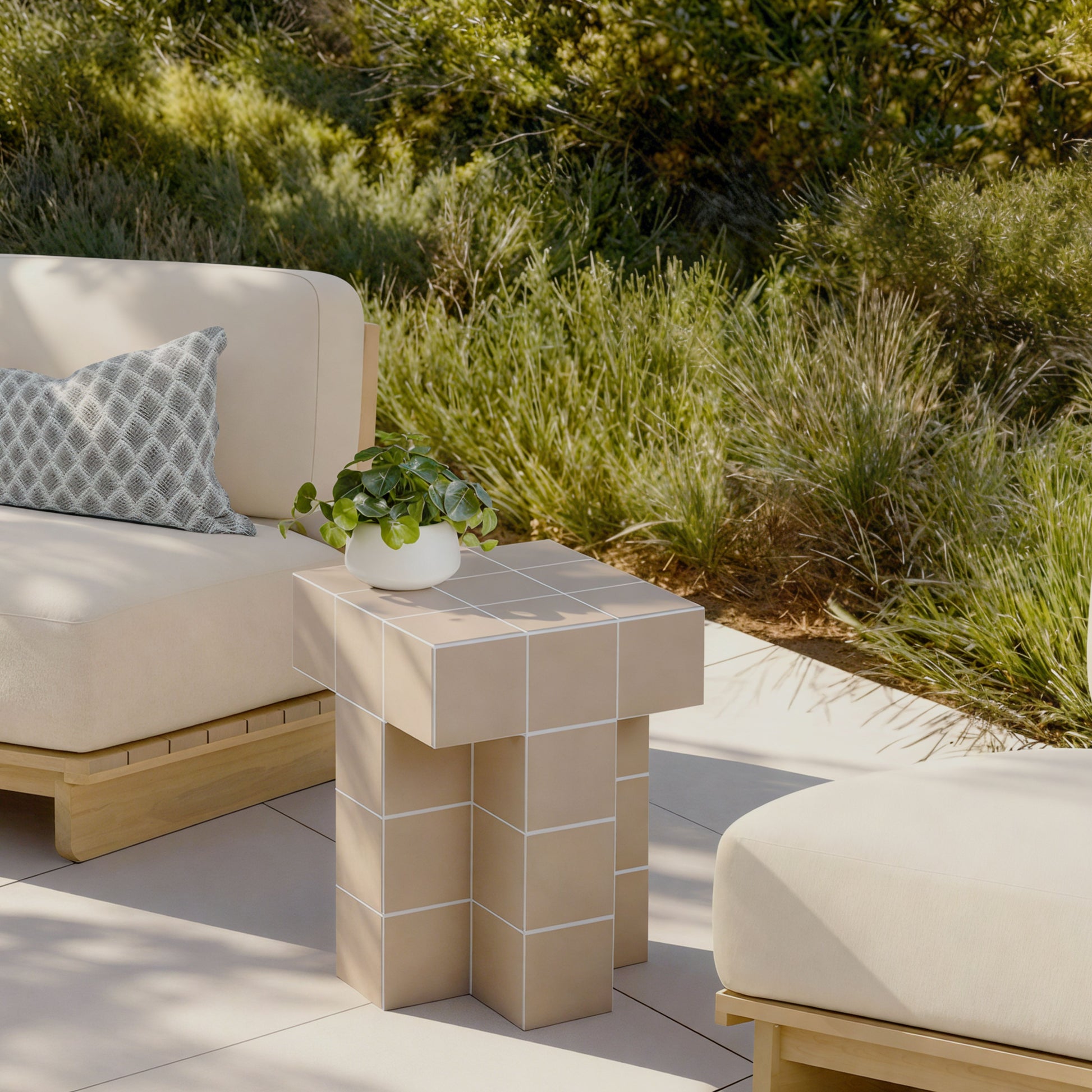 Alma Tile Concrete Indoor/Outdoor Side Table - Taupe - Image 2