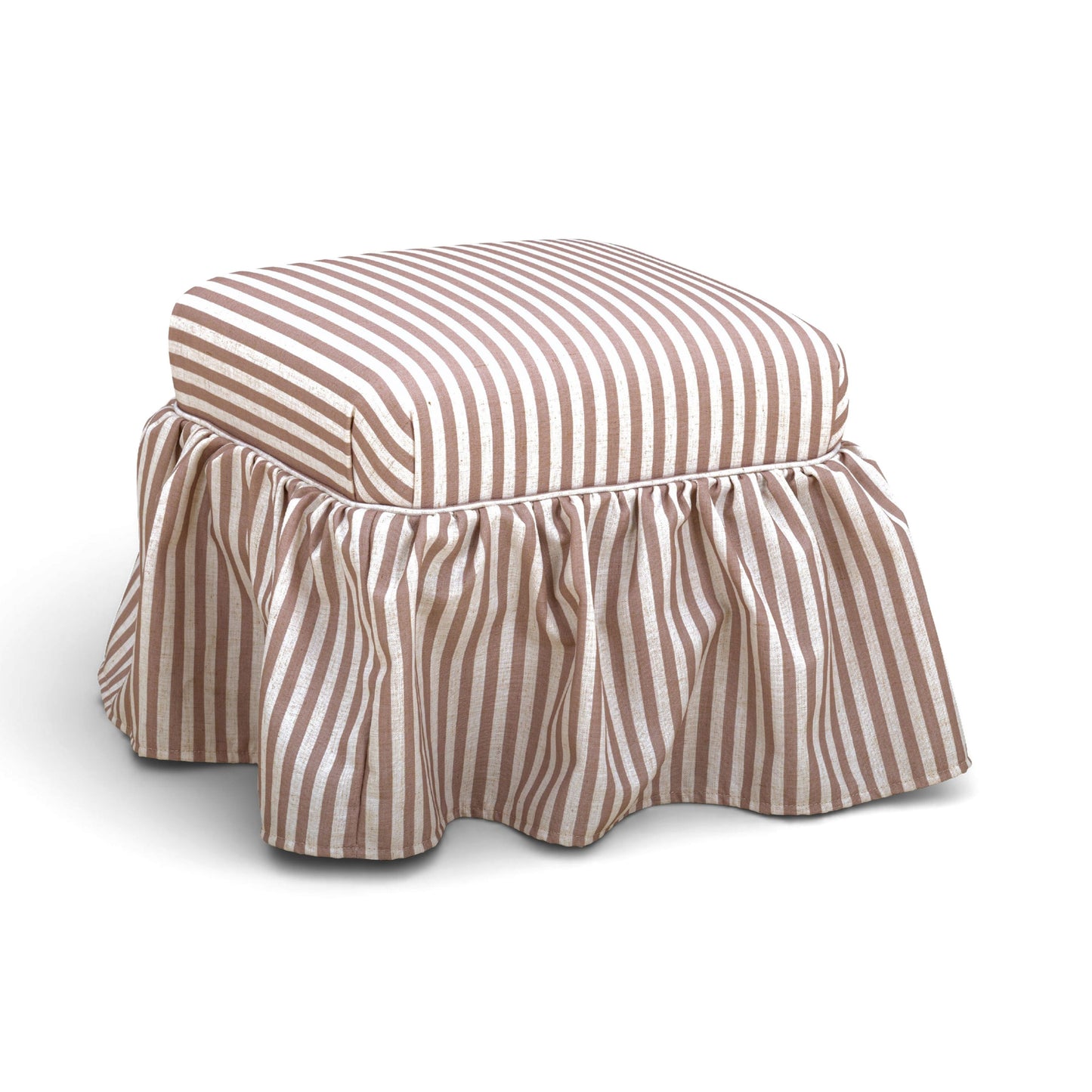 Gertrude Striped Performance Linen Skirted Ottoman - Brown - Image 2