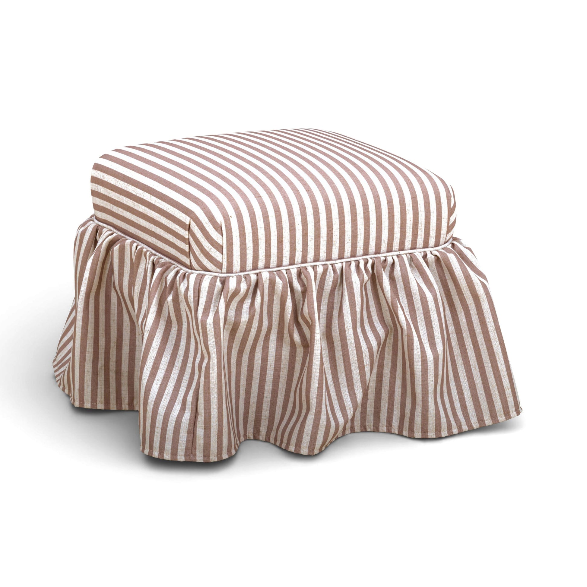 Gertrude Striped Performance Linen Skirted Ottoman - Brown - Image 2