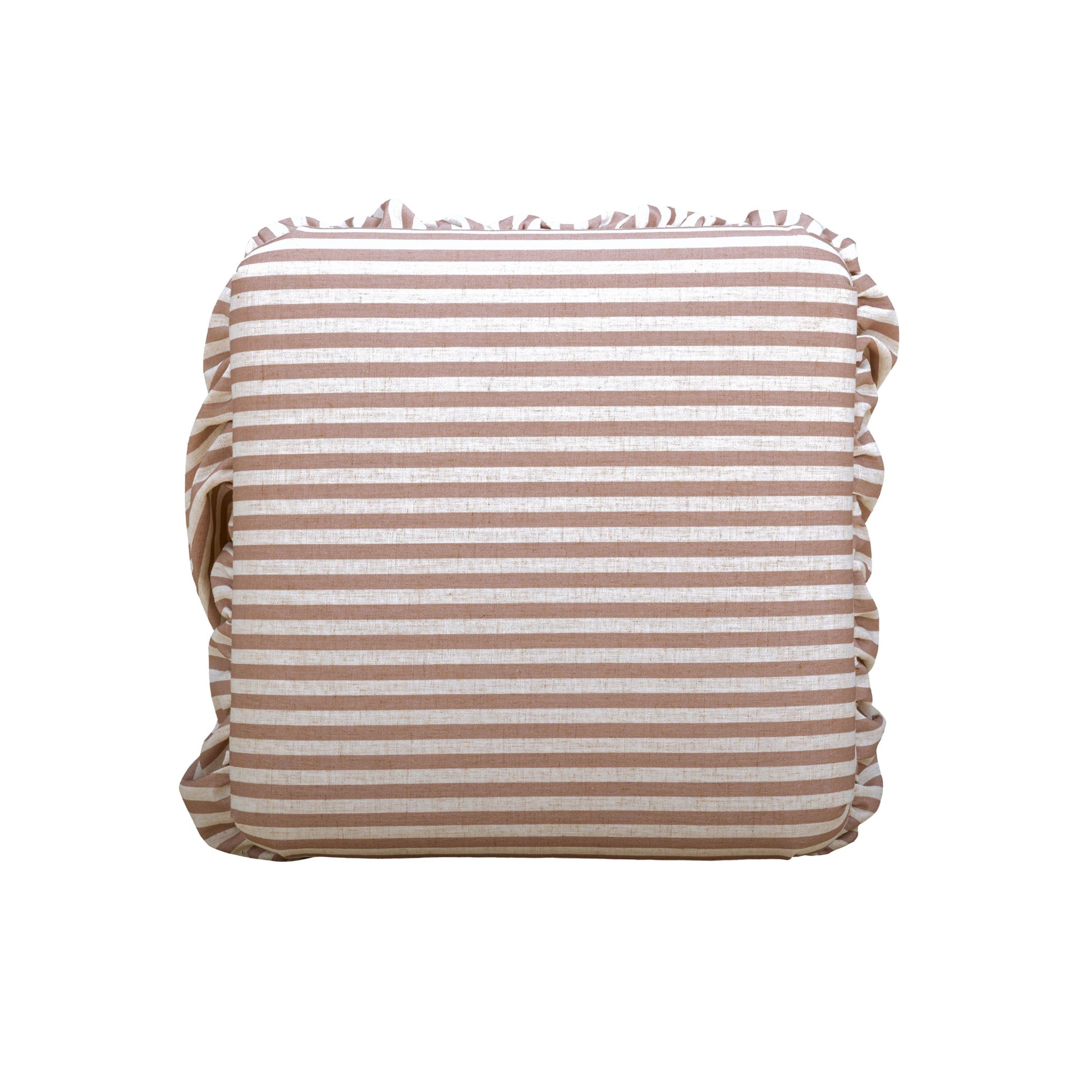 Gertrude Striped Performance Linen Skirted Ottoman - Brown - Image 4