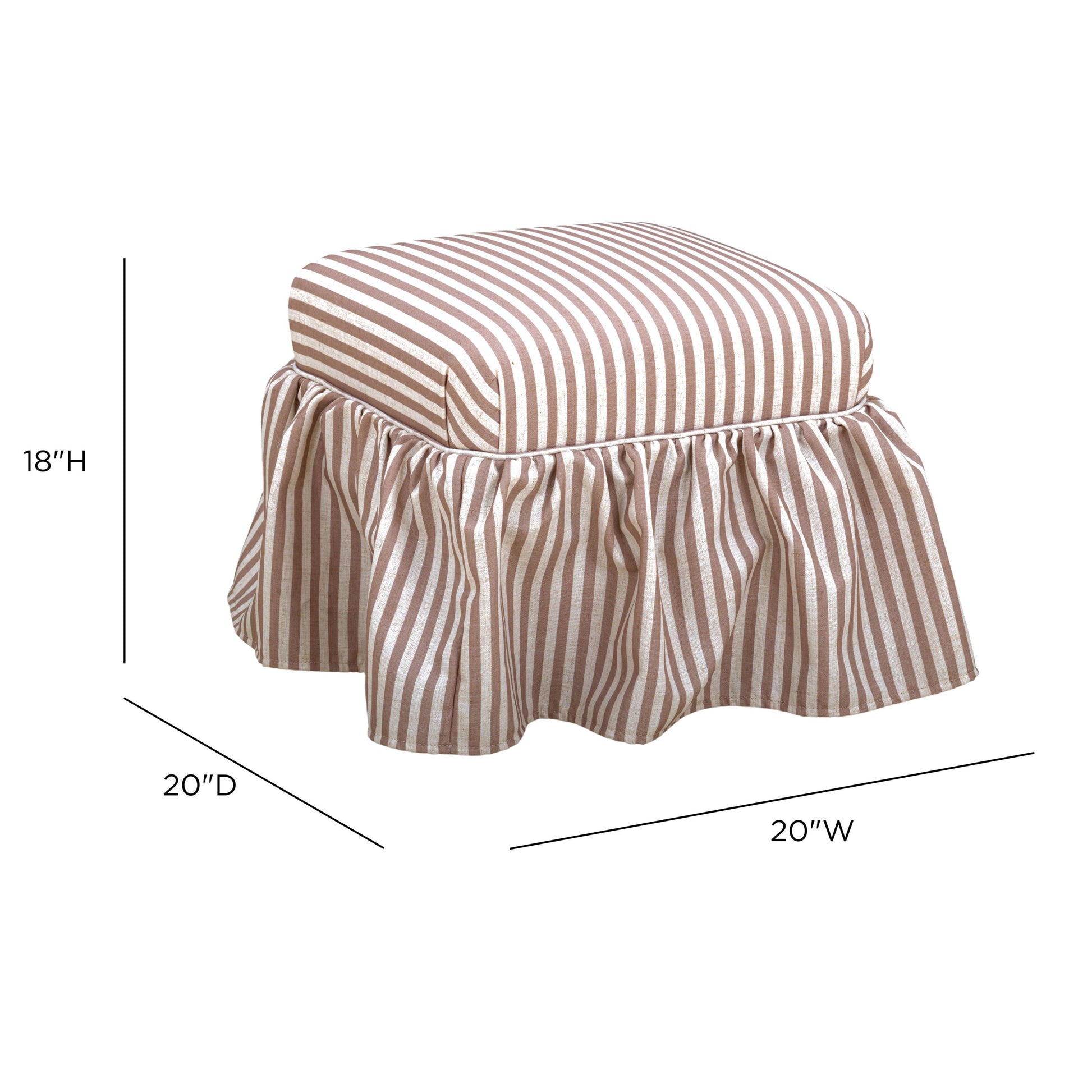 Gertrude Striped Performance Linen Skirted Ottoman - Brown - Image 5