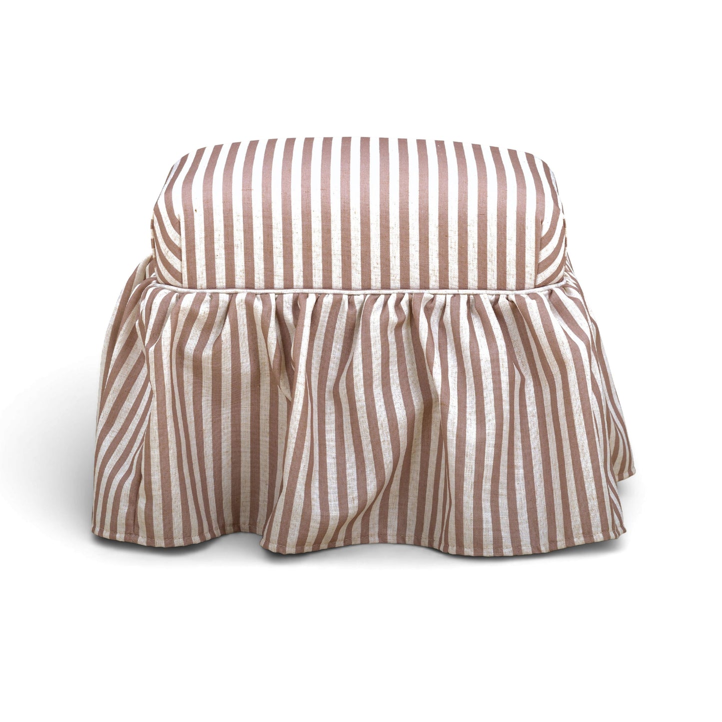 Gertrude Striped Performance Linen Skirted Ottoman - Brown - Image 1