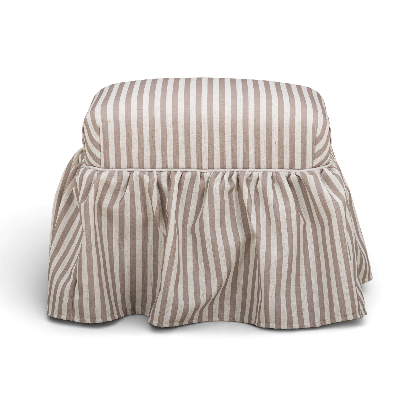 Gertrude Striped Performance Linen Skirted Ottoman - Khaki - Image 1
