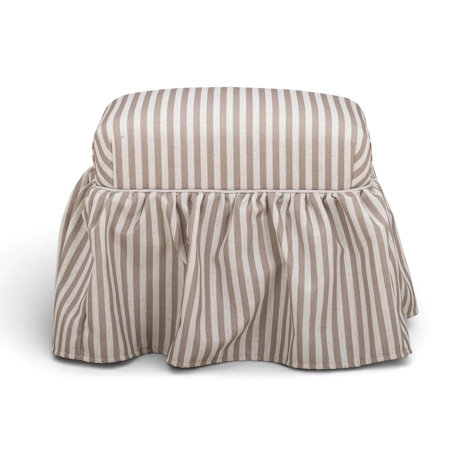 Gertrude Striped Performance Linen Skirted Ottoman - Khaki - Image 1