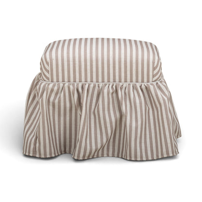 Gertrude Striped Performance Linen Skirted Ottoman - Khaki - Image 1