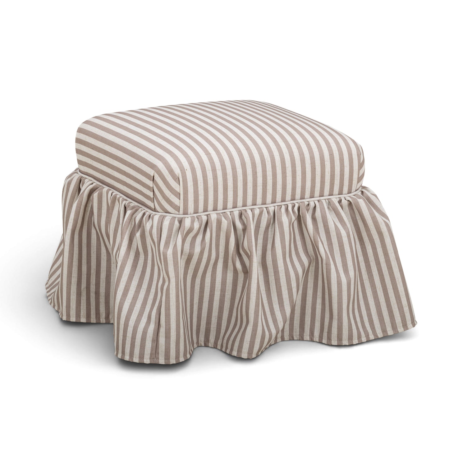 Gertrude Striped Performance Linen Skirted Ottoman - Khaki - Image 2