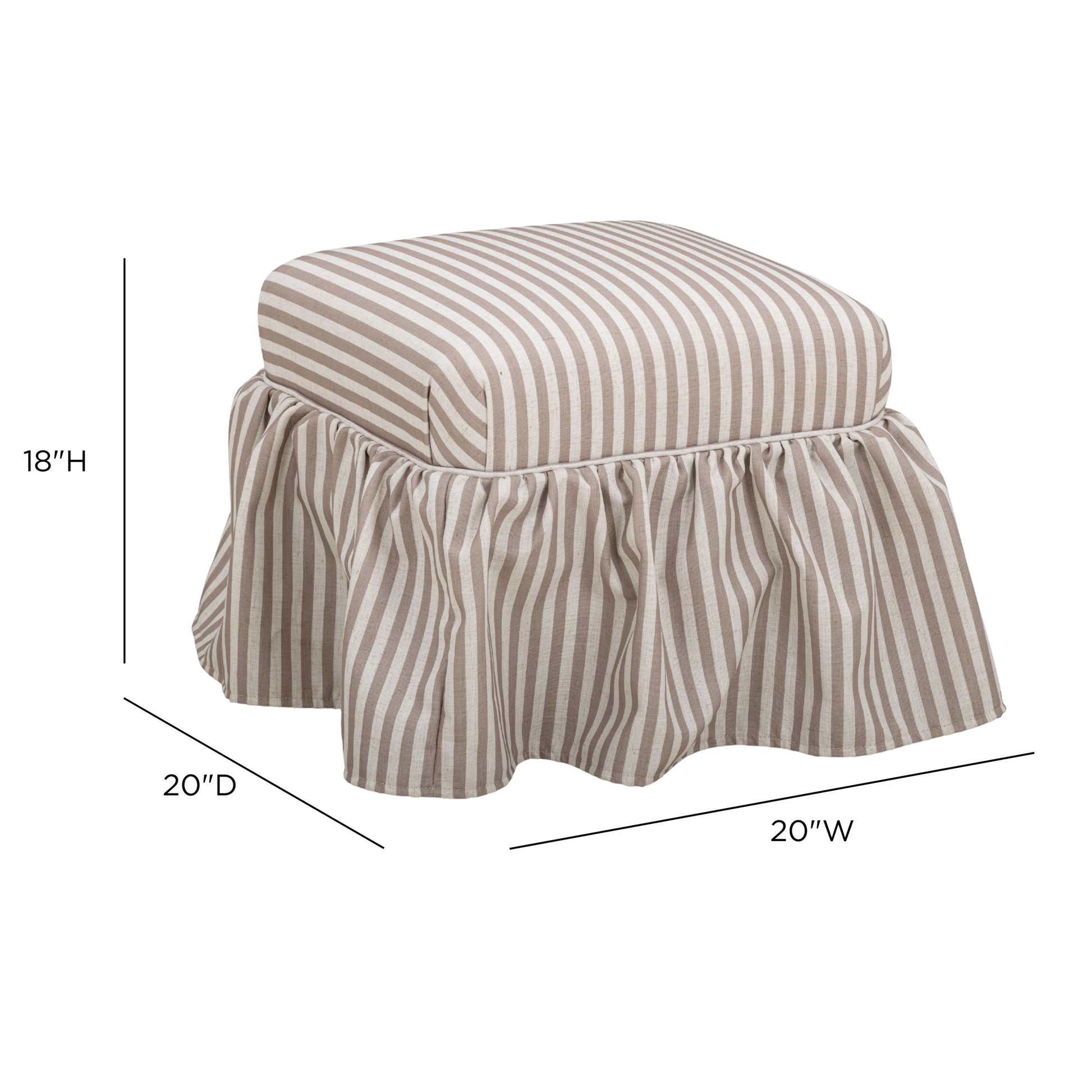 Gertrude Striped Performance Linen Skirted Ottoman - Khaki - Image 5