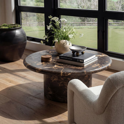 Byron 36" Dark Brown Faux Marble Indoor/Outdoor Concrete Round Coffee Table - Default Title - Image 1
