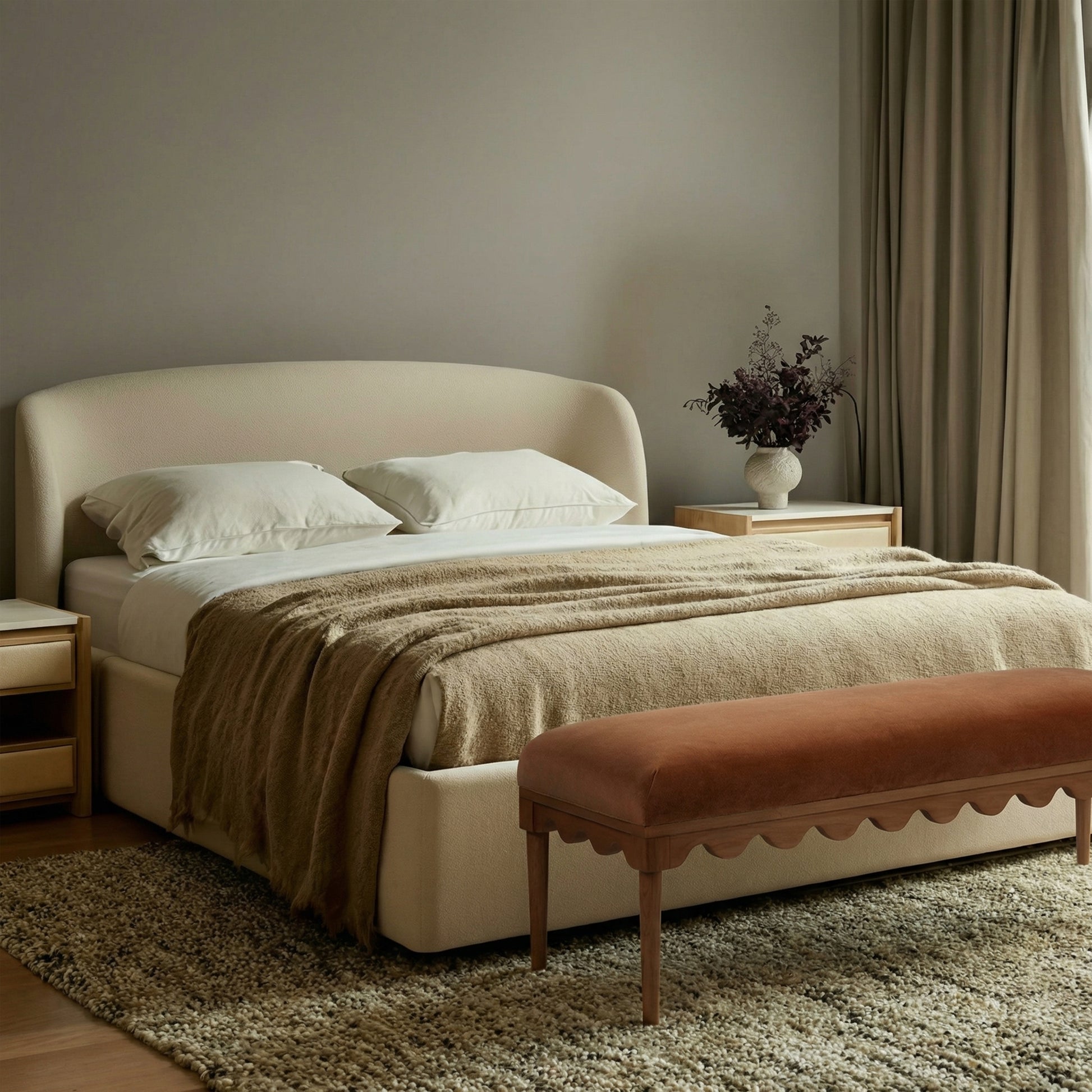 Oodle 56.5" Performance Vegan Mohair Bench - Bronze / Walnut - Image 2