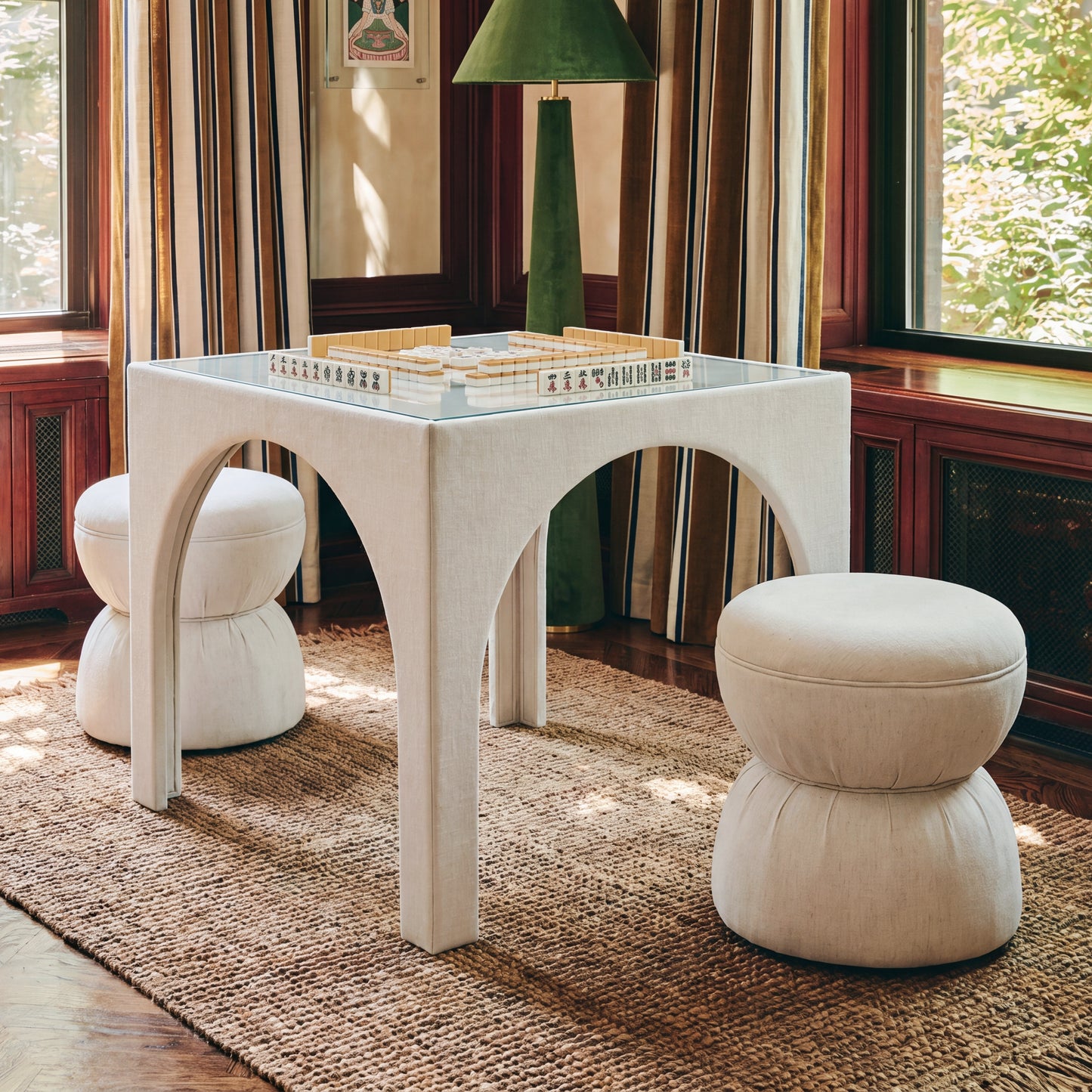 Tomlin Ruched Performance Fabric Game Ottoman - Cream - Image 2
