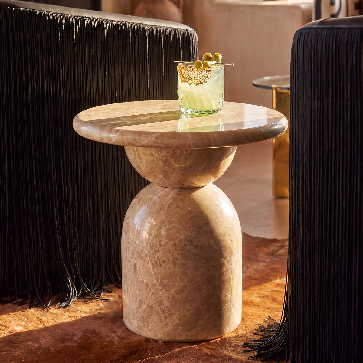 Cynthia Concrete Indoor/Outdoor Side Table - Light Emperador Marble - Image 2