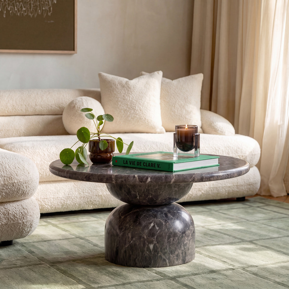 Cynthia 36" Concrete Indoor/Outdoor Coffee Table - Dark Emperador Marble - Image 2