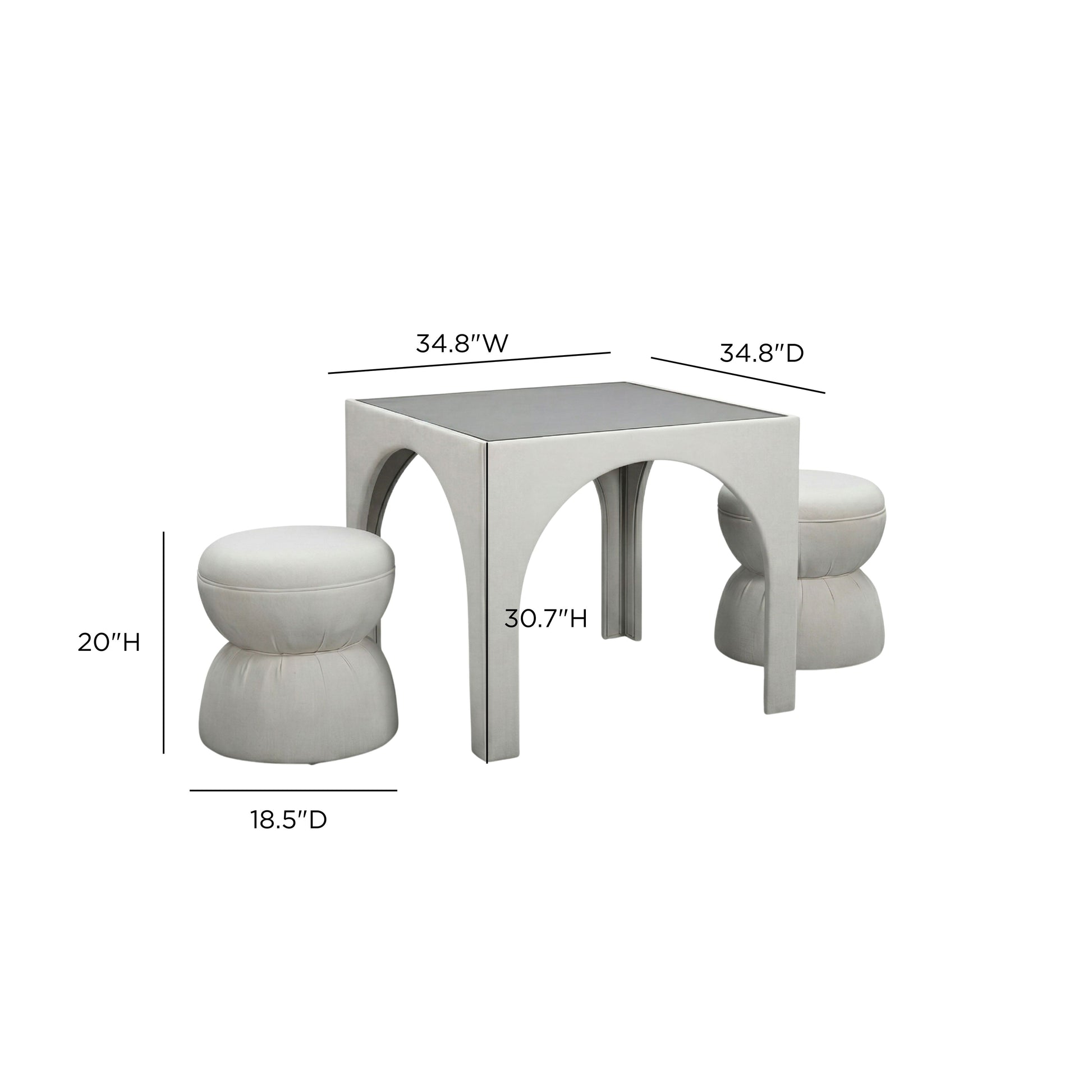 Tomlin Performance Chenille Game Table and Two Ottomans Set - Cream - Image 10