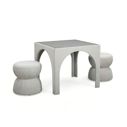 Tomlin Performance Chenille Game Table and Two Ottomans Set - Cream - Image 1