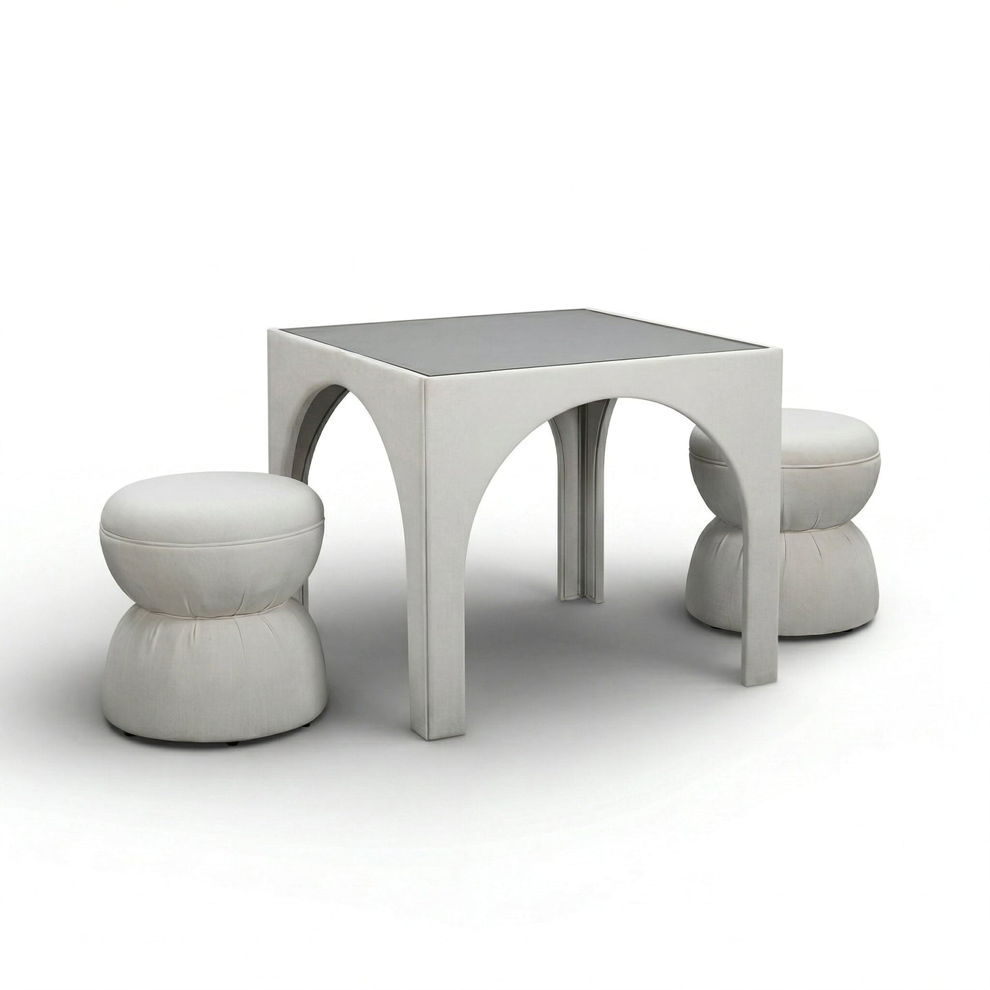 Tomlin Performance Chenille Game Table and Two Ottomans Set - Cream - Image 1