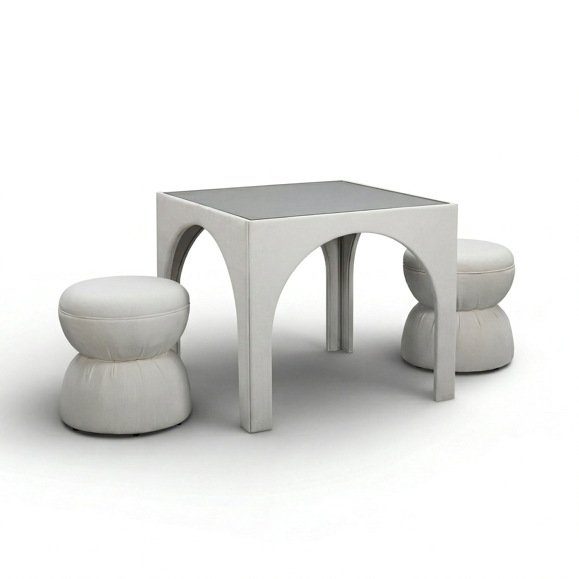 Tomlin Performance Chenille Game Table and Two Ottomans Set - Cream - Image 1
