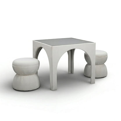 Tomlin Performance Chenille Game Table and Two Ottomans Set - Cream - Image 1
