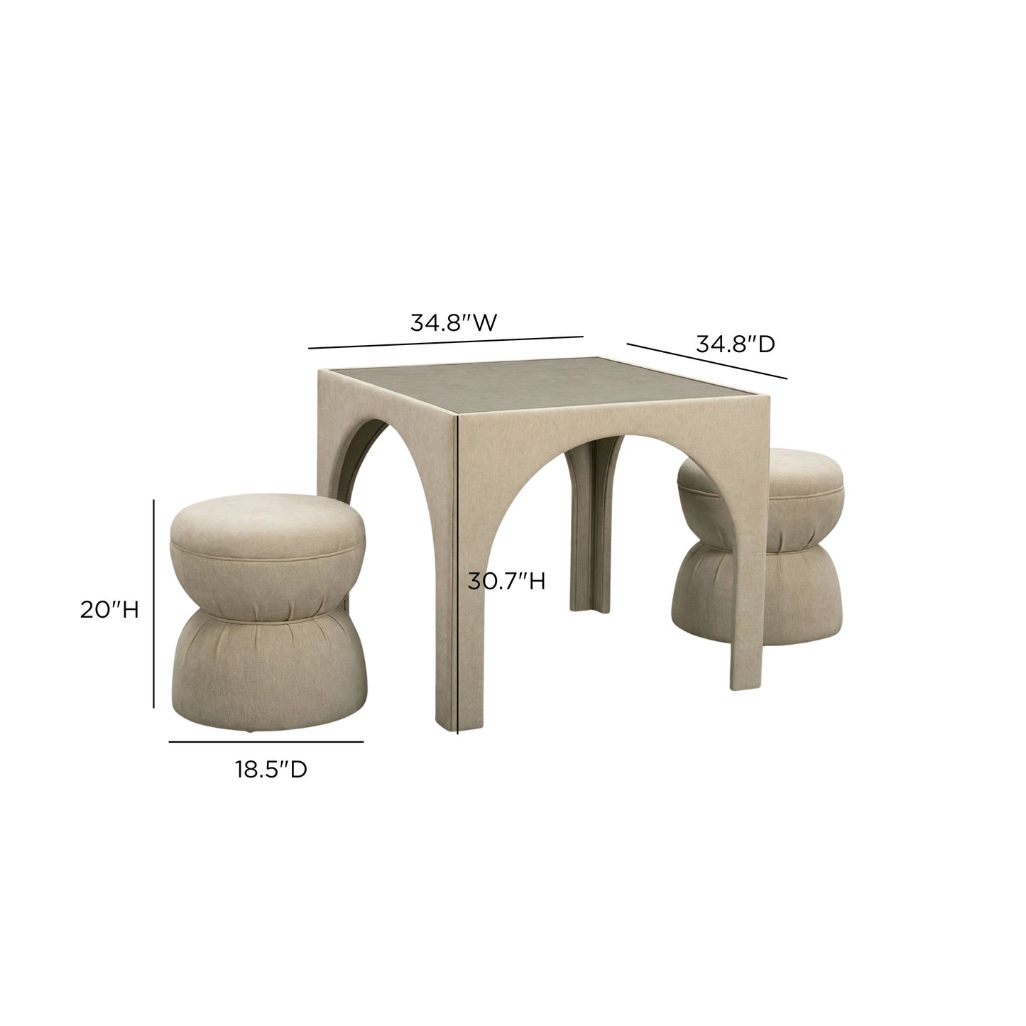 Tomlin Performance Chenille Game Table and Two Ottomans Set - Tan - Image 10