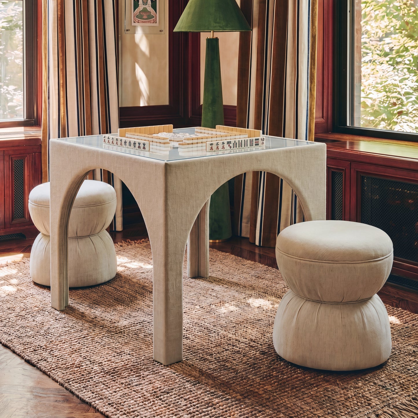 Tomlin Performance Chenille Game Table and Two Ottomans Set - Tan - Image 2