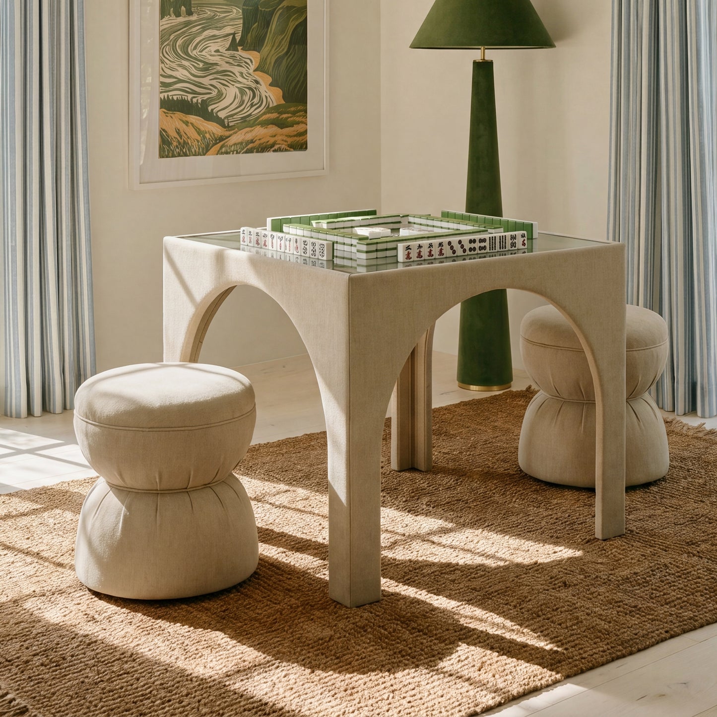 Tomlin Performance Chenille Game Table and Two Ottomans Set - Tan - Image 3
