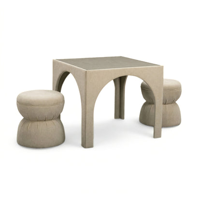 Tomlin Performance Chenille Game Table and Two Ottomans Set - Tan - Image 1