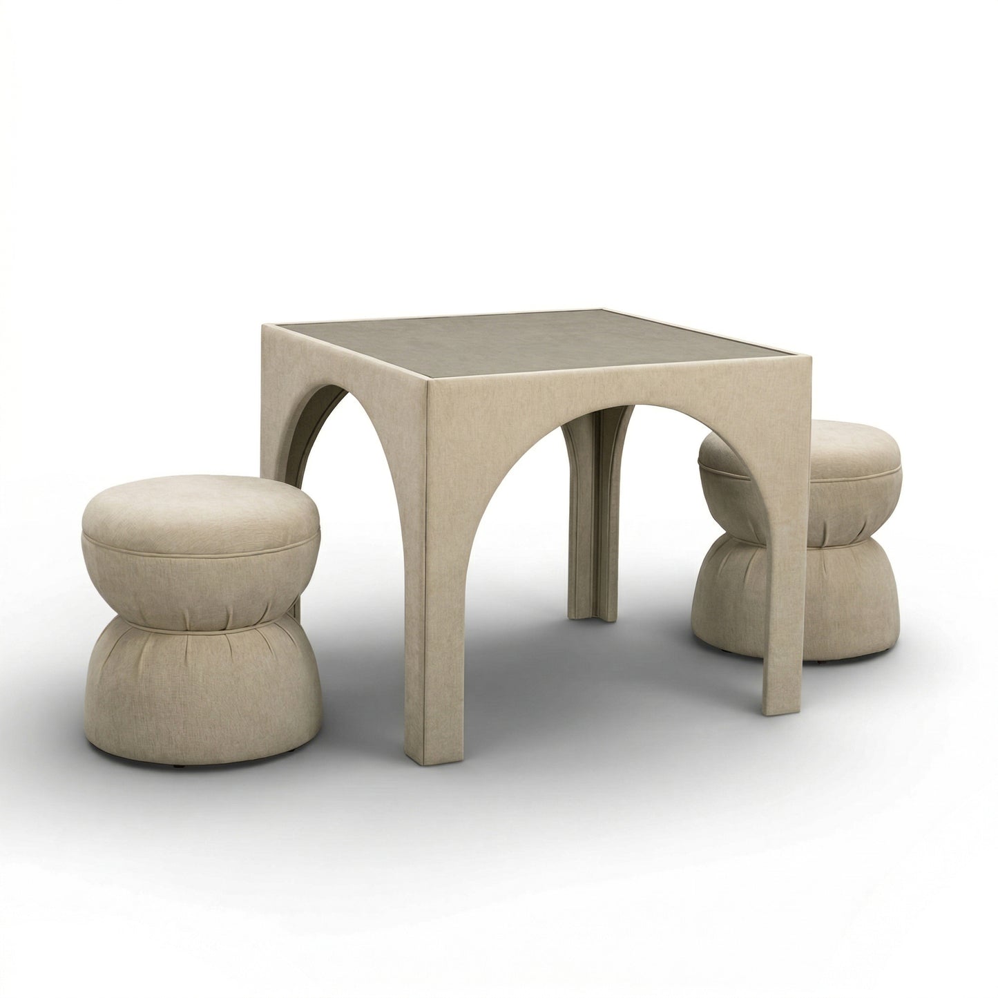 Tomlin Performance Chenille Game Table and Two Ottomans Set - Tan - Image 1