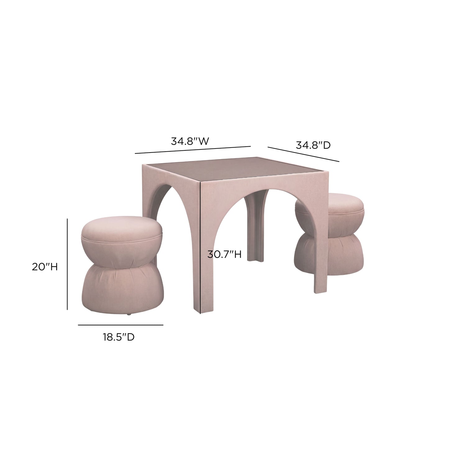 Tomlin Performance Chenille Game Table and Two Ottomans Set - Light Pink - Image 10