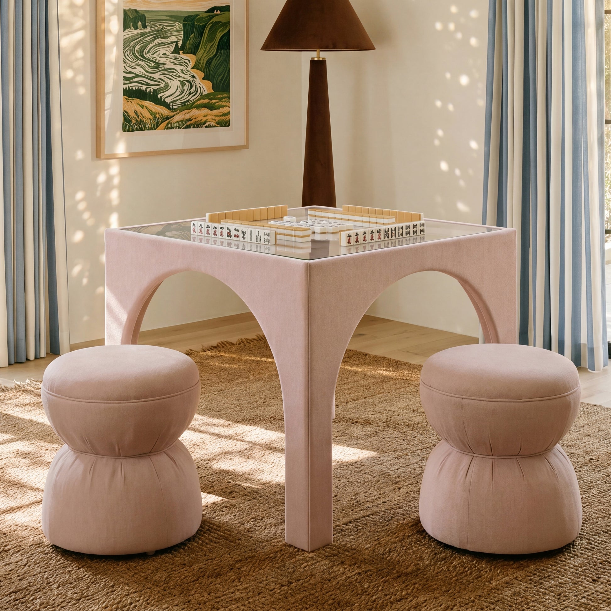 Tomlin Performance Chenille Game Table and Two Ottomans Set - Light Pink - Image 3