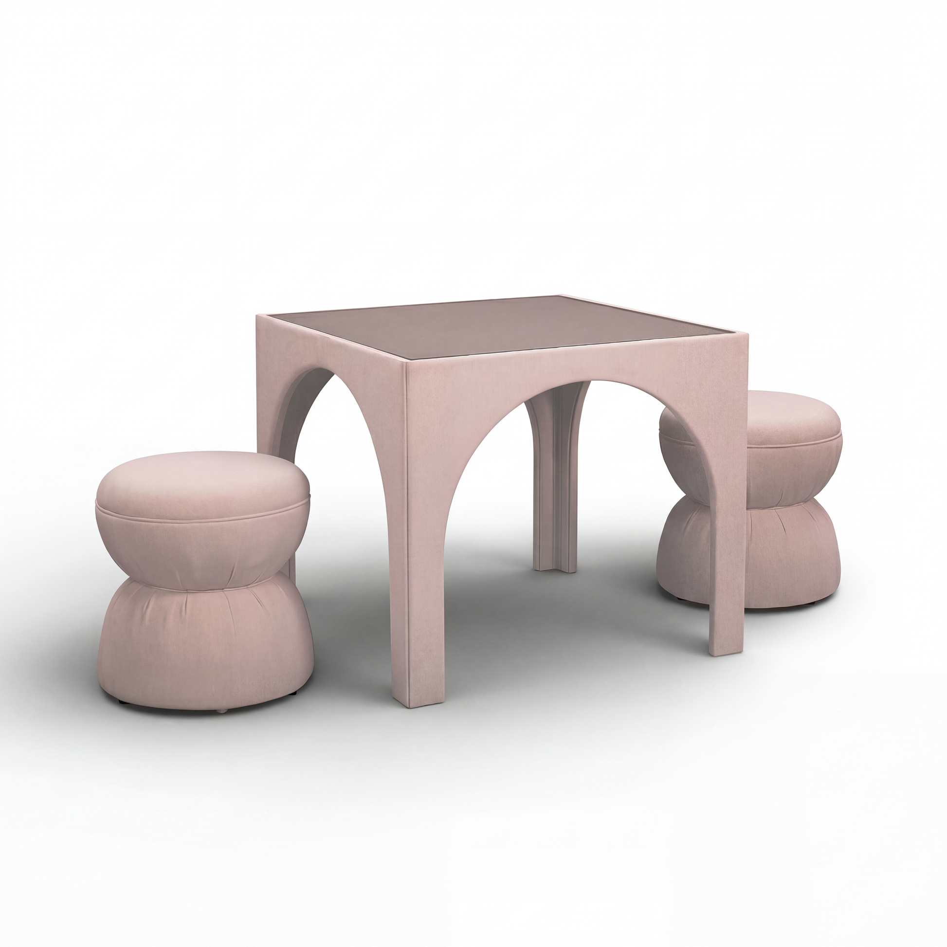 Tomlin Performance Chenille Game Table and Two Ottomans Set - Light Pink - Image 1