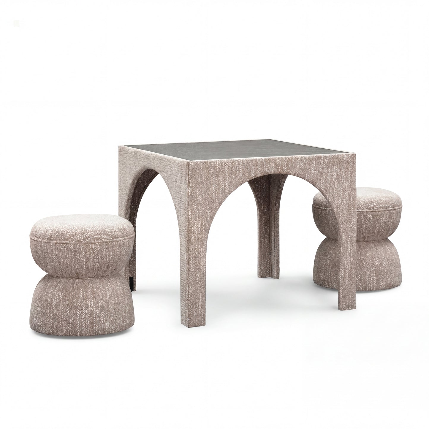Tomlin Performance Chenille Game Table and Two Ottomans Set - Beige - Image 1